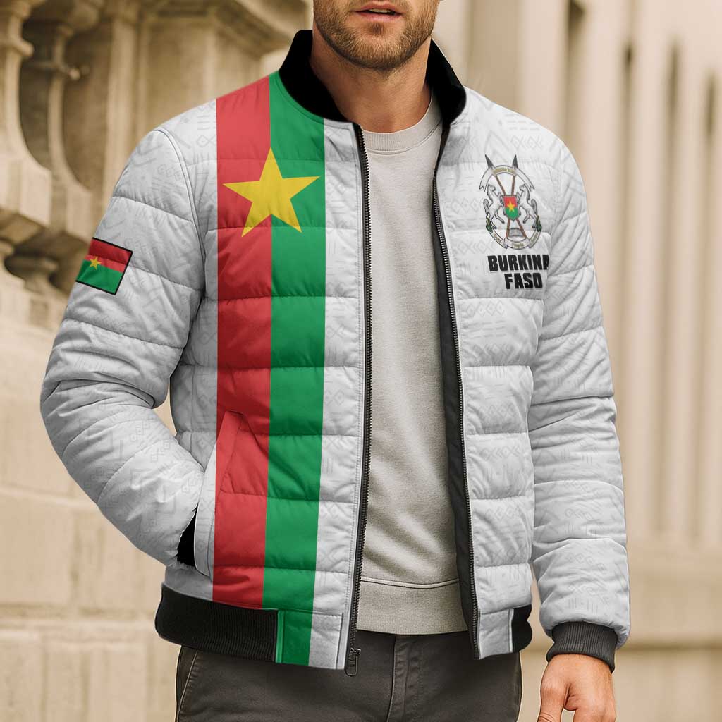 Personalized Burkina Faso Striped Bomber Puffer Jacket African Mud Cloth Pattern - White - Wonder Print Shop