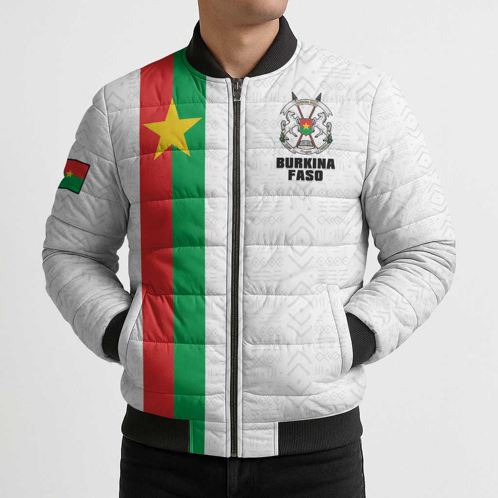 Personalized Burkina Faso Striped Bomber Puffer Jacket African Mud Cloth Pattern - White - Wonder Print Shop