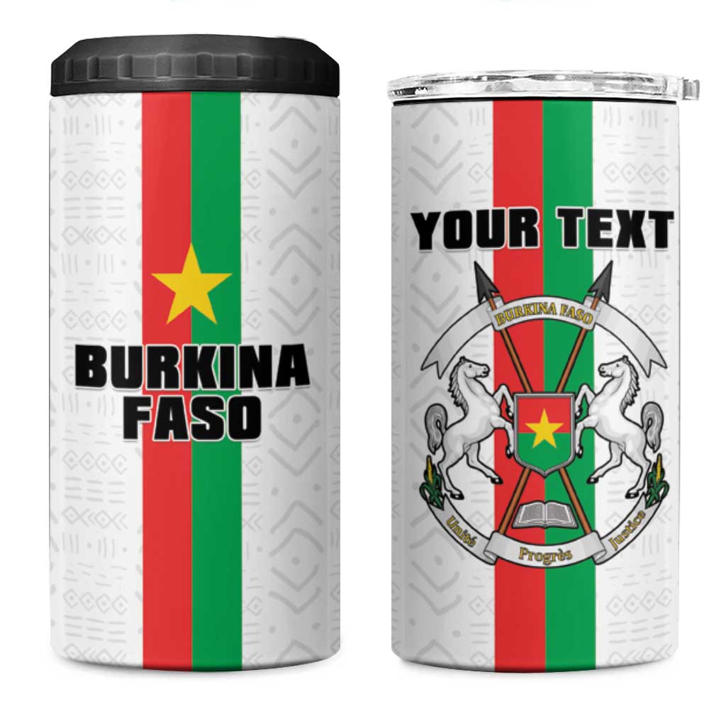 Personalized Burkina Faso Striped 4 in 1 Can Cooler Tumbler African Mud Cloth Pattern - White - Wonder Print Shop