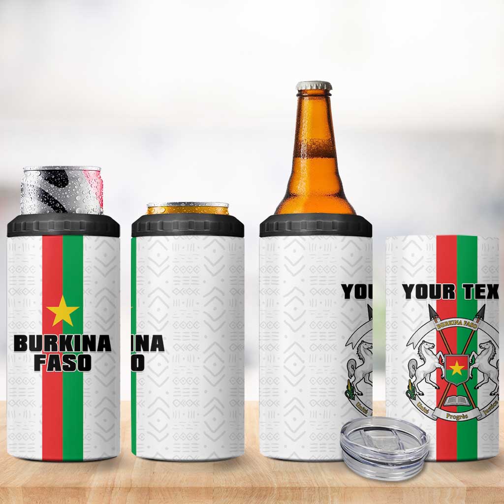Personalized Burkina Faso Striped 4 in 1 Can Cooler Tumbler African Mud Cloth Pattern - White - Wonder Print Shop