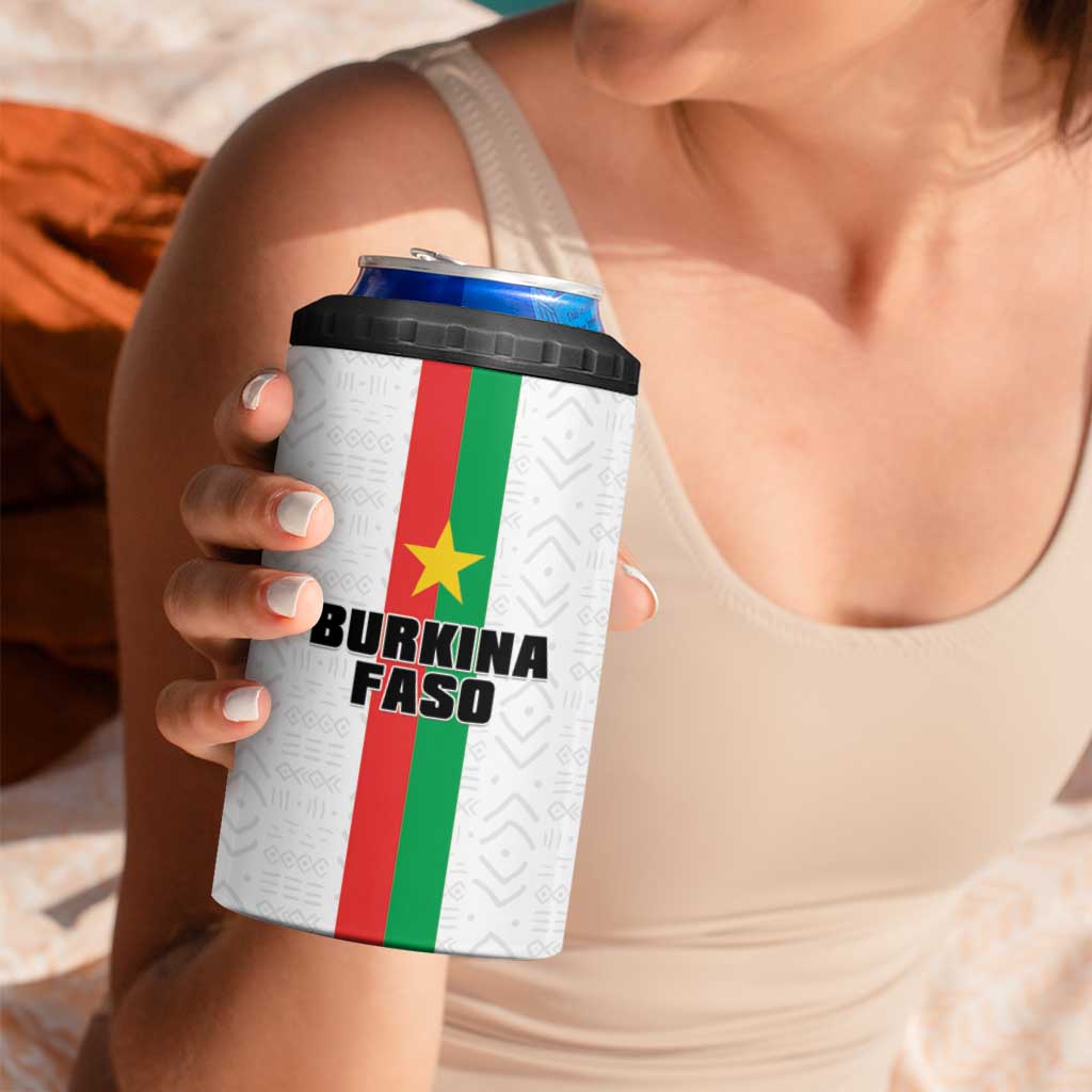 Personalized Burkina Faso Striped 4 in 1 Can Cooler Tumbler African Mud Cloth Pattern - White - Wonder Print Shop