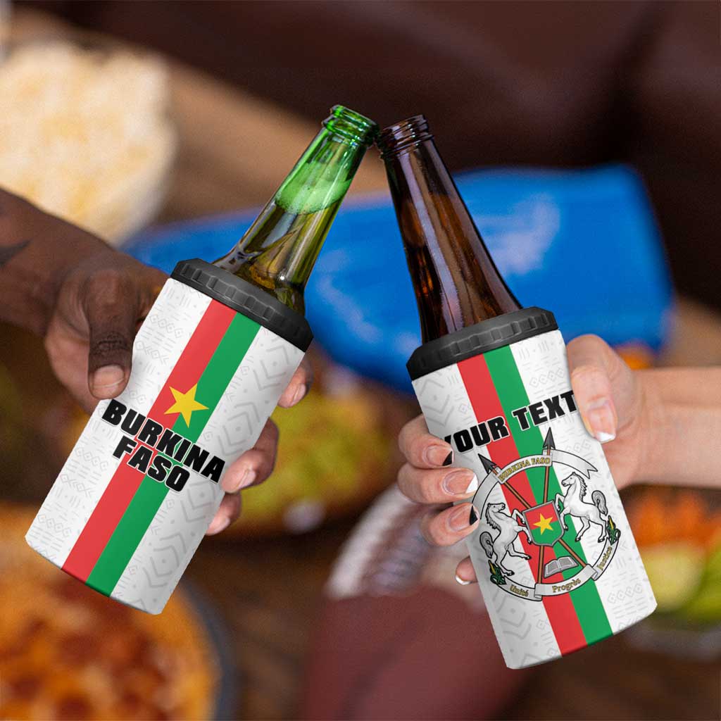 Personalized Burkina Faso Striped 4 in 1 Can Cooler Tumbler African Mud Cloth Pattern - White - Wonder Print Shop