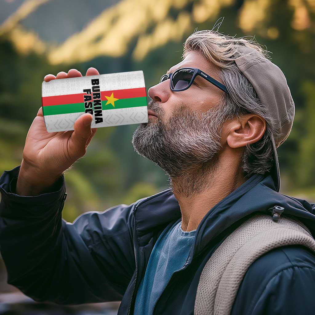 Personalized Burkina Faso Striped 4 in 1 Can Cooler Tumbler African Mud Cloth Pattern - White - Wonder Print Shop