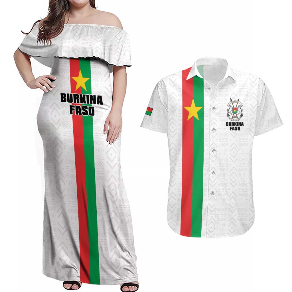 Personalized Burkina Faso Striped Couples Matching Off Shoulder Maxi Dress and Hawaiian Shirt African Mud Cloth Pattern - White - Wonder Print Shop