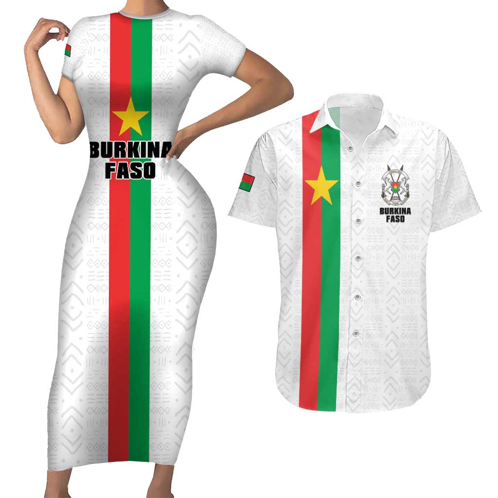 Personalized Burkina Faso Striped Couples Matching Short Sleeve Bodycon Dress and Hawaiian Shirt African Mud Cloth Pattern - White - Wonder Print Shop