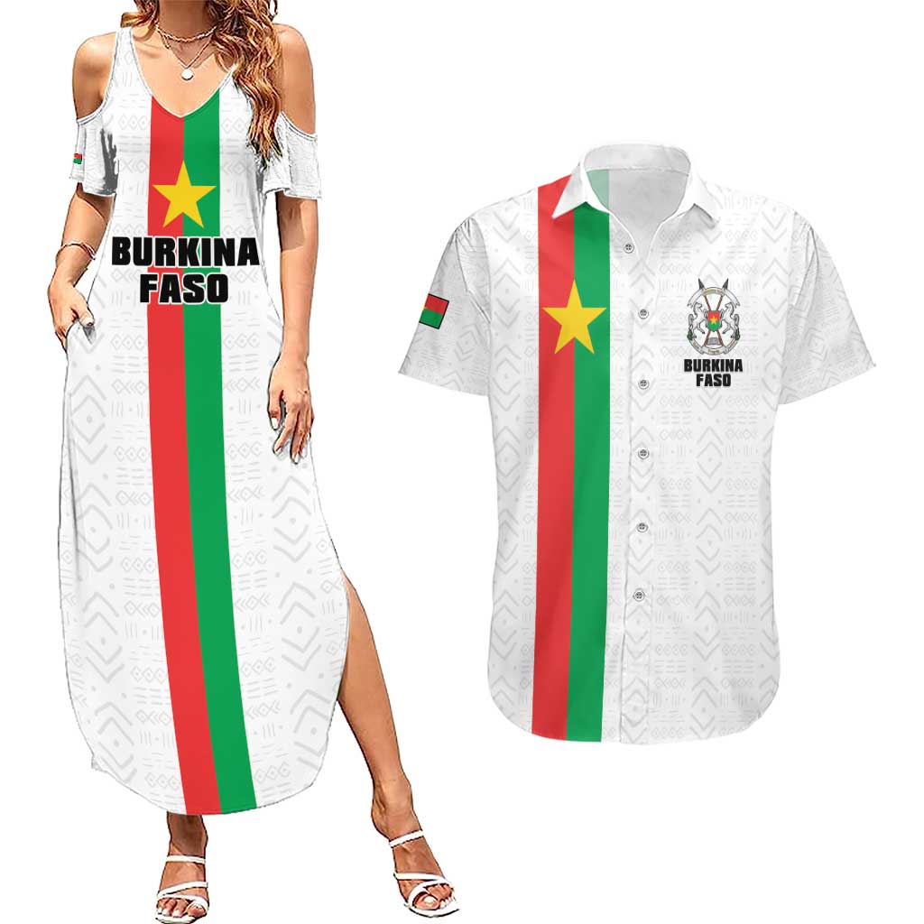 Personalized Burkina Faso Striped Couples Matching Summer Maxi Dress and Hawaiian Shirt African Mud Cloth Pattern - White - Wonder Print Shop