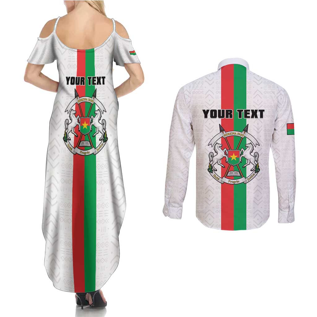 Personalized Burkina Faso Striped Couples Matching Summer Maxi Dress and Long Sleeve Button Shirt African Mud Cloth Pattern - White - Wonder Print Shop