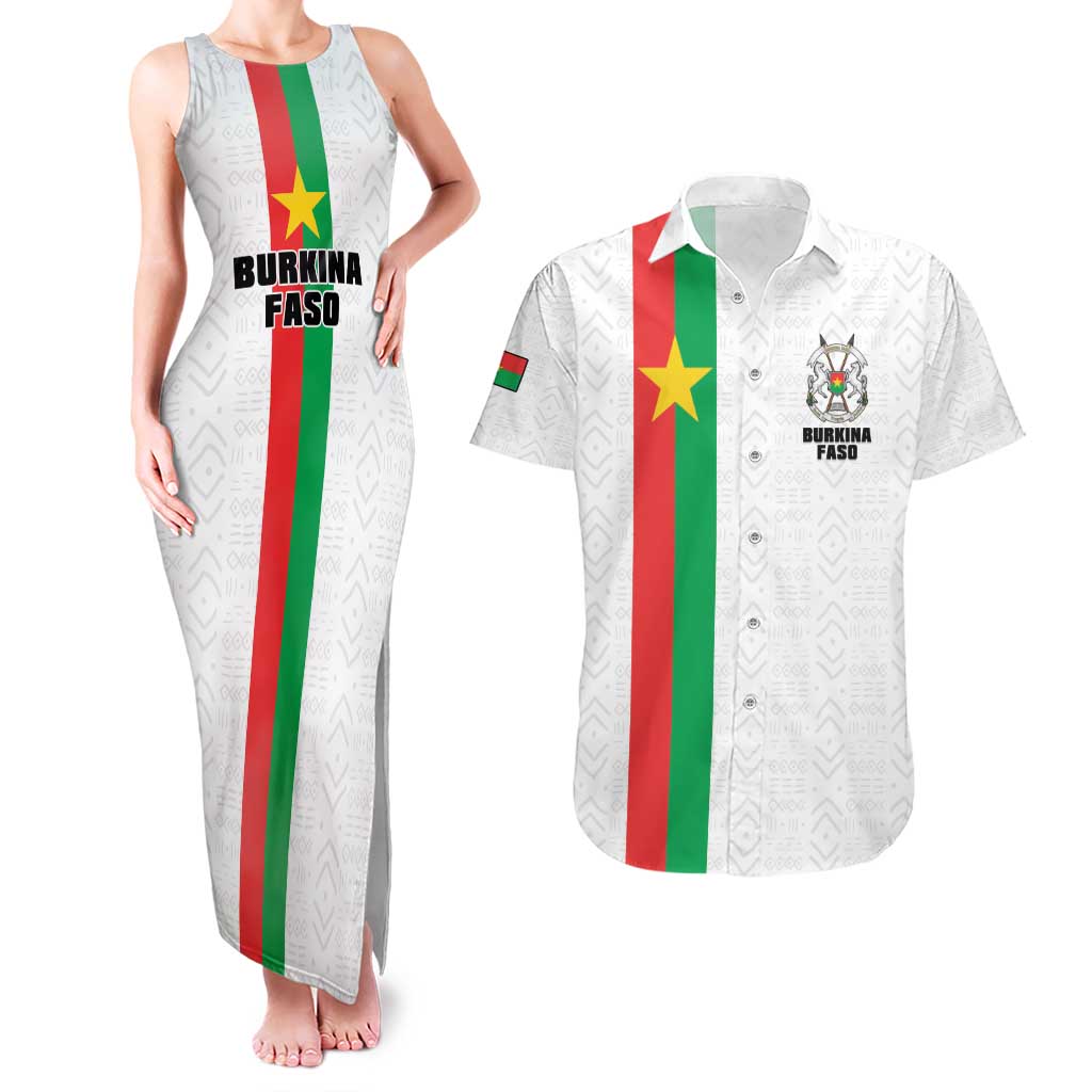 Personalized Burkina Faso Striped Couples Matching Tank Maxi Dress and Hawaiian Shirt African Mud Cloth Pattern - White - Wonder Print Shop
