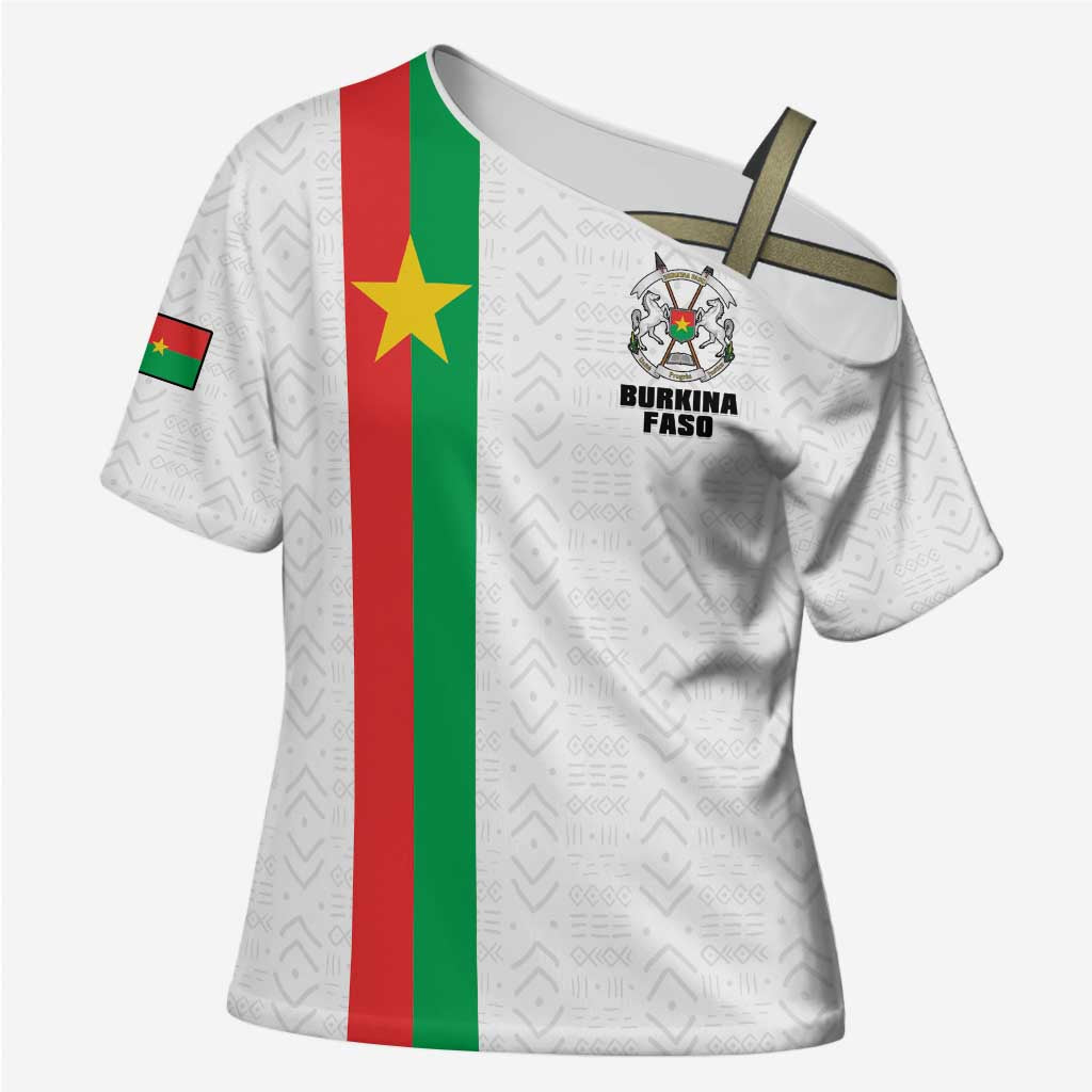 Personalized Burkina Faso Striped Cross Shoulder Shirt African Mud Cloth Pattern - White - Wonder Print Shop