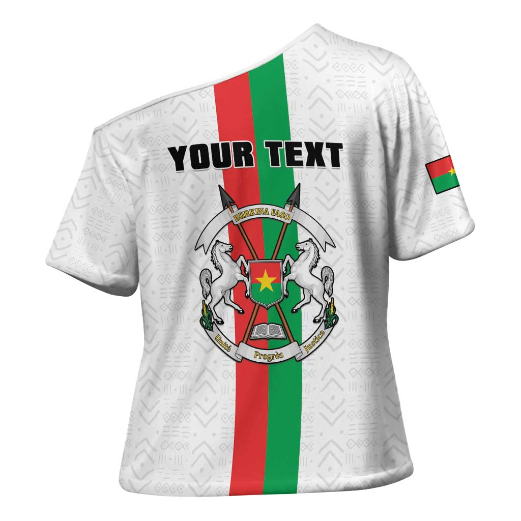 Personalized Burkina Faso Striped Cross Shoulder Shirt African Mud Cloth Pattern - White - Wonder Print Shop
