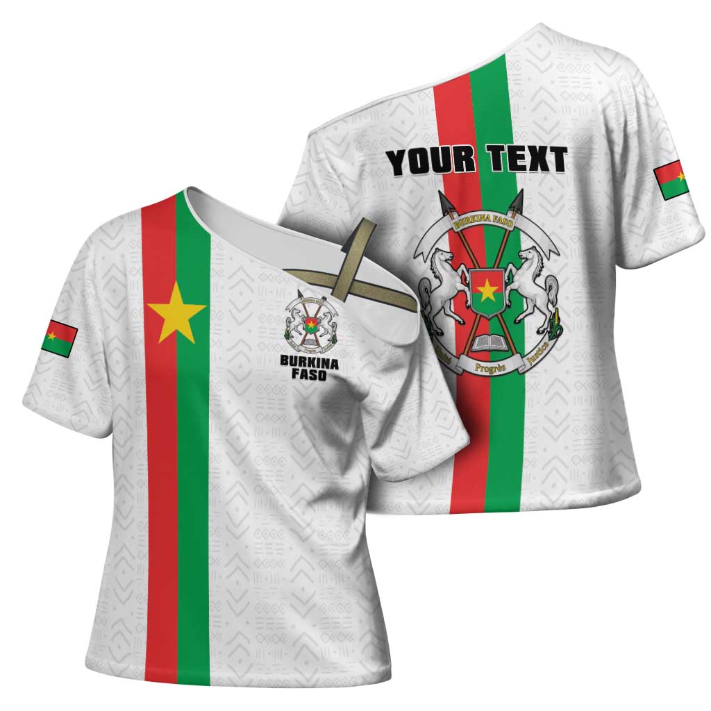 Personalized Burkina Faso Striped Cross Shoulder Shirt African Mud Cloth Pattern - White - Wonder Print Shop
