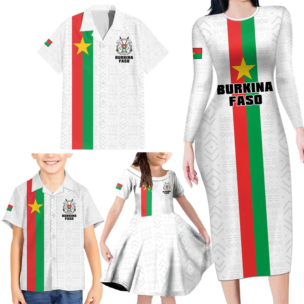 Personalized Burkina Faso Striped Family Matching Long Sleeve Bodycon Dress and Hawaiian Shirt African Mud Cloth Pattern - White - Wonder Print Shop