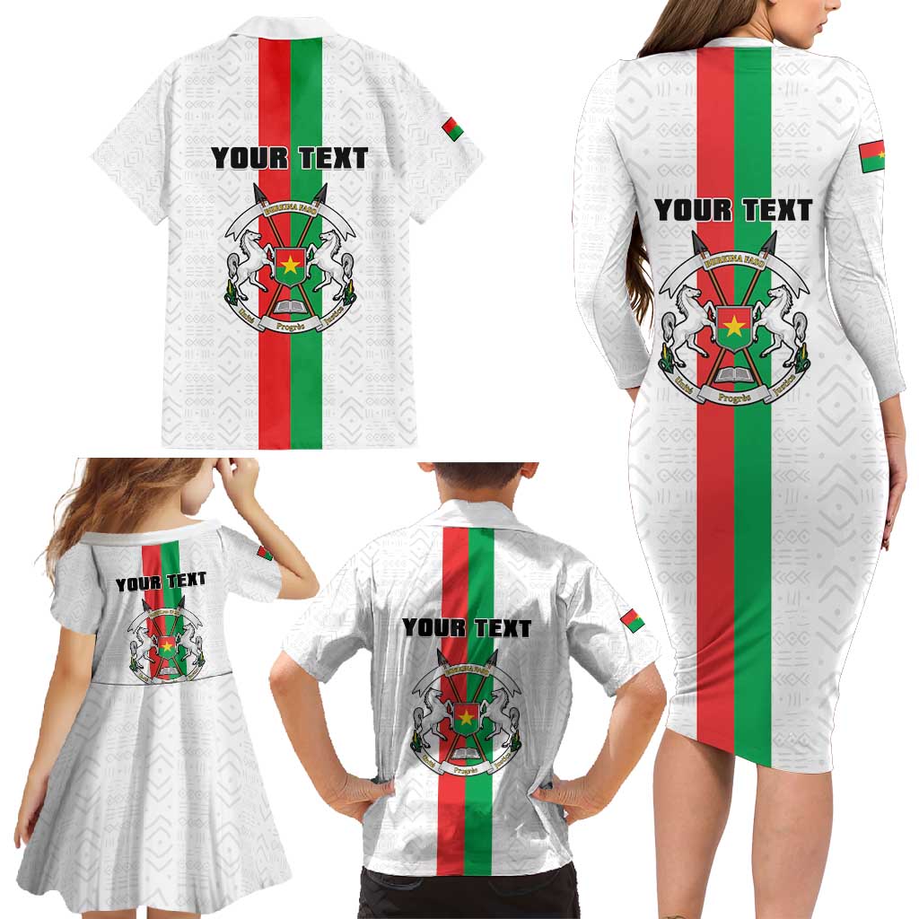 Personalized Burkina Faso Striped Family Matching Long Sleeve Bodycon Dress and Hawaiian Shirt African Mud Cloth Pattern - White - Wonder Print Shop