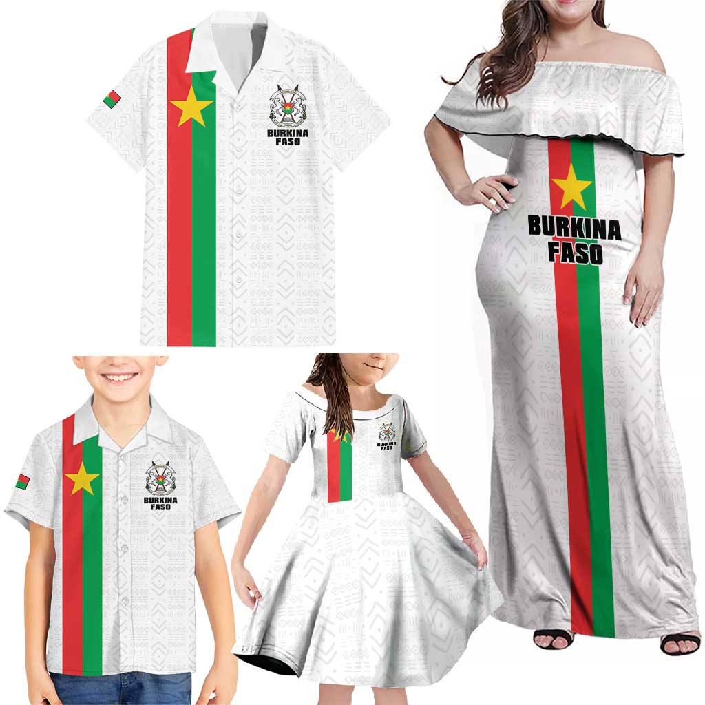 Personalized Burkina Faso Striped Family Matching Off Shoulder Maxi Dress and Hawaiian Shirt African Mud Cloth Pattern - White - Wonder Print Shop