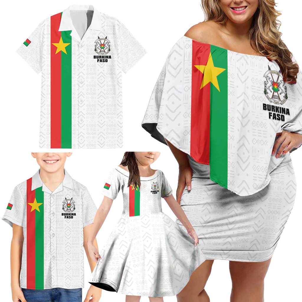 Personalized Burkina Faso Striped Family Matching Off Shoulder Short Dress and Hawaiian Shirt African Mud Cloth Pattern - White - Wonder Print Shop