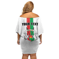 Personalized Burkina Faso Striped Family Matching Off Shoulder Short Dress and Hawaiian Shirt African Mud Cloth Pattern - White - Wonder Print Shop