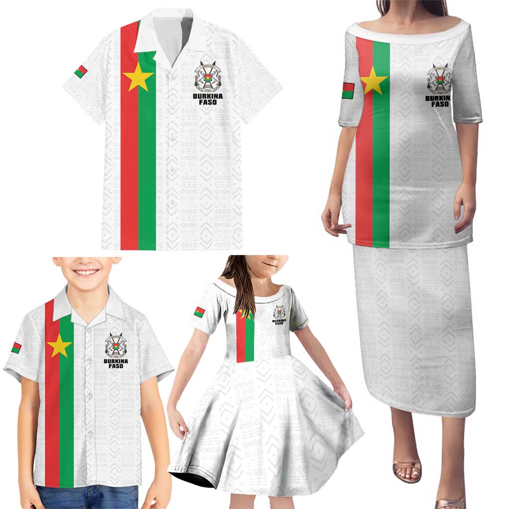 Personalized Burkina Faso Striped Family Matching Puletasi and Hawaiian Shirt African Mud Cloth Pattern - White - Wonder Print Shop
