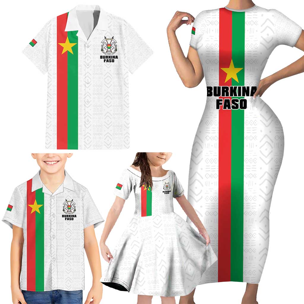 Personalized Burkina Faso Striped Family Matching Short Sleeve Bodycon Dress and Hawaiian Shirt African Mud Cloth Pattern - White - Wonder Print Shop