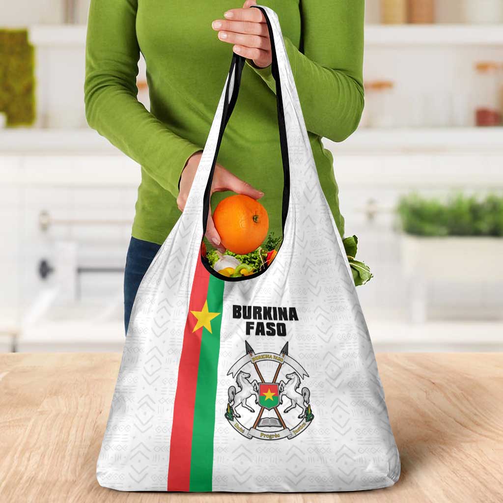 Burkina Faso Striped Grocery Bag African Mud Cloth Pattern - White - Wonder Print Shop