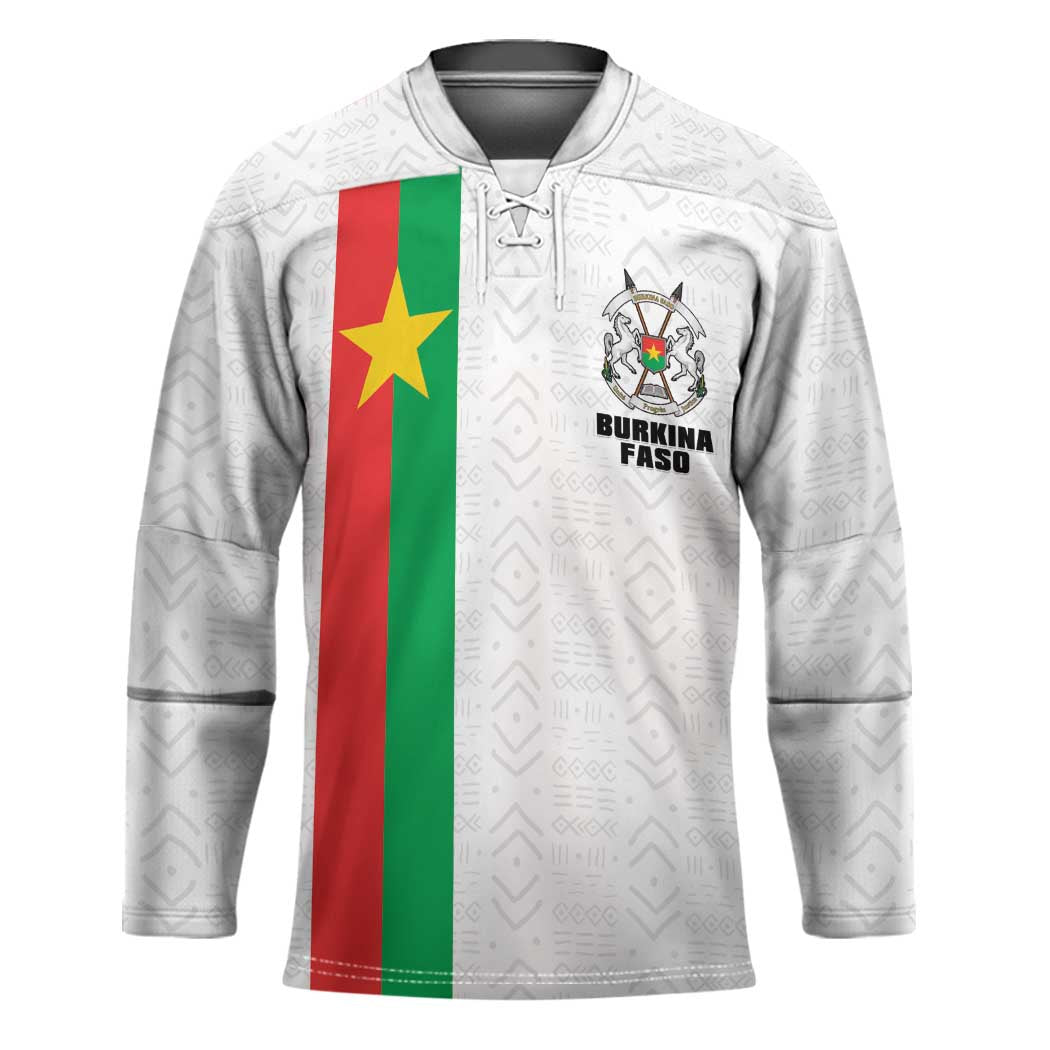 Personalized Burkina Faso Striped Hockey Jersey African Mud Cloth Pattern - White - Wonder Print Shop
