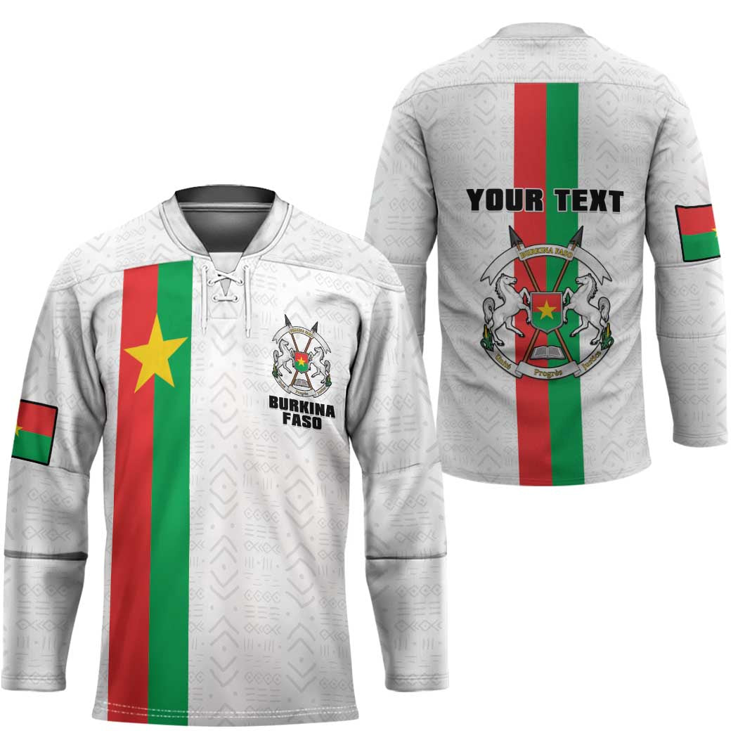 Personalized Burkina Faso Striped Hockey Jersey African Mud Cloth Pattern - White - Wonder Print Shop