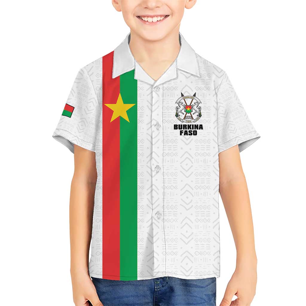 Personalized Burkina Faso Striped Kid Hawaiian Shirt African Mud Cloth Pattern - White - Wonder Print Shop