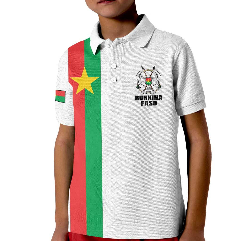 Personalized Burkina Faso Striped Kid Polo Shirt African Mud Cloth Pattern - White - Wonder Print Shop