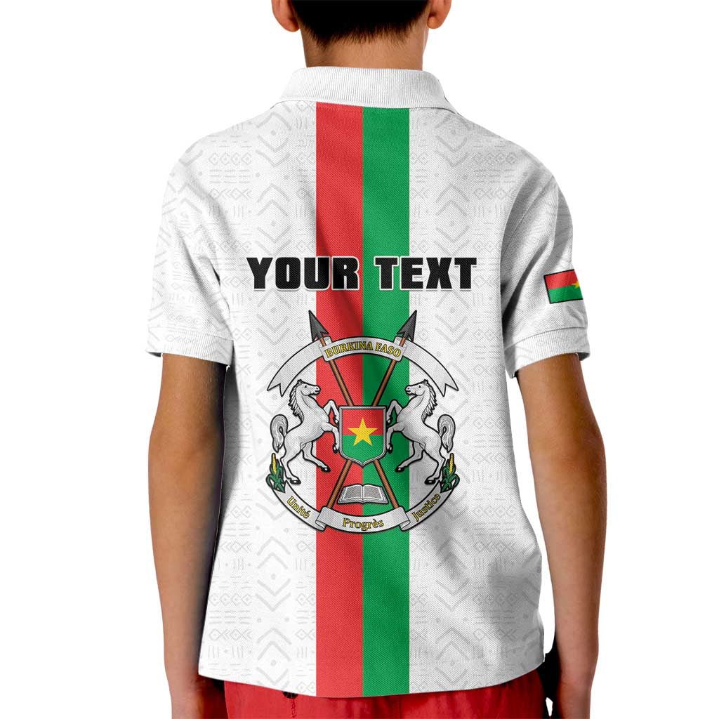 Personalized Burkina Faso Striped Kid Polo Shirt African Mud Cloth Pattern - White - Wonder Print Shop