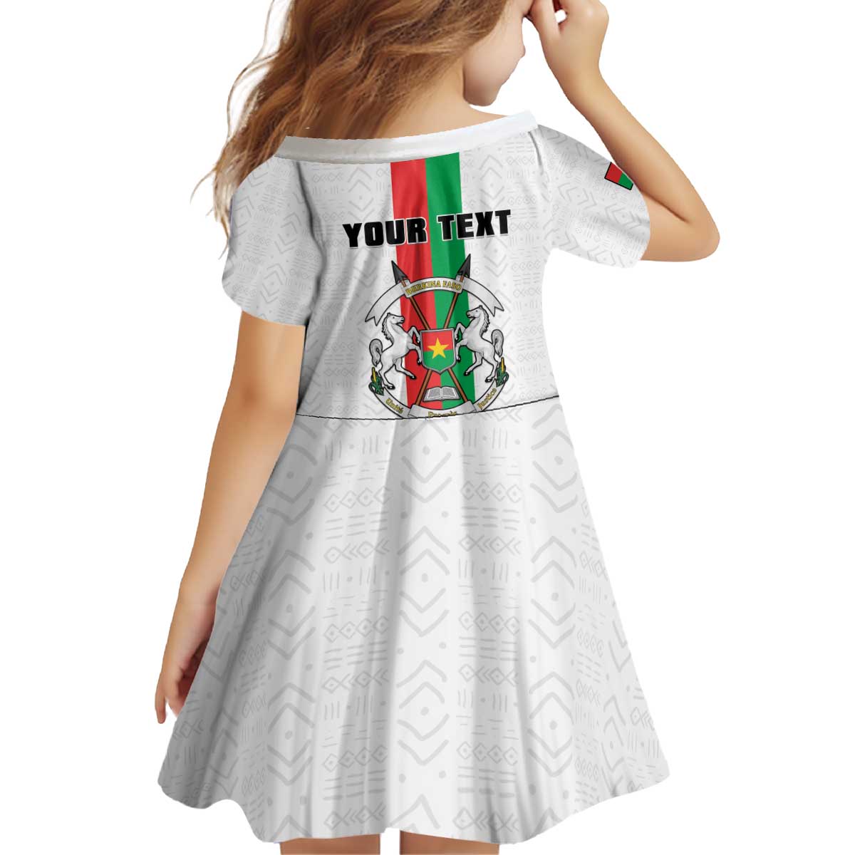 Personalized Burkina Faso Striped Kid Short Sleeve Dress African Mud Cloth Pattern - White - Wonder Print Shop