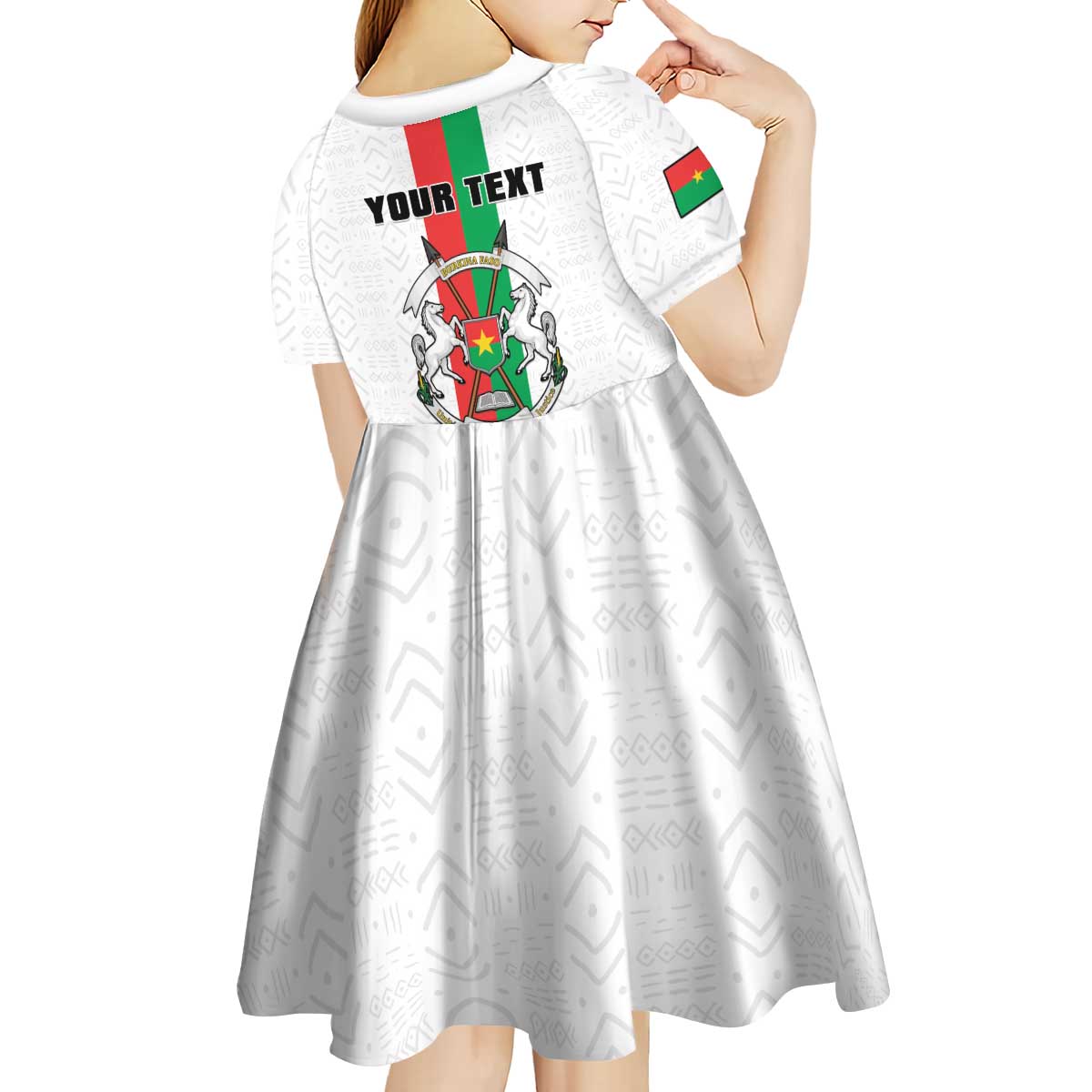 Personalized Burkina Faso Striped Kid Short Sleeve Dress African Mud Cloth Pattern - White - Wonder Print Shop