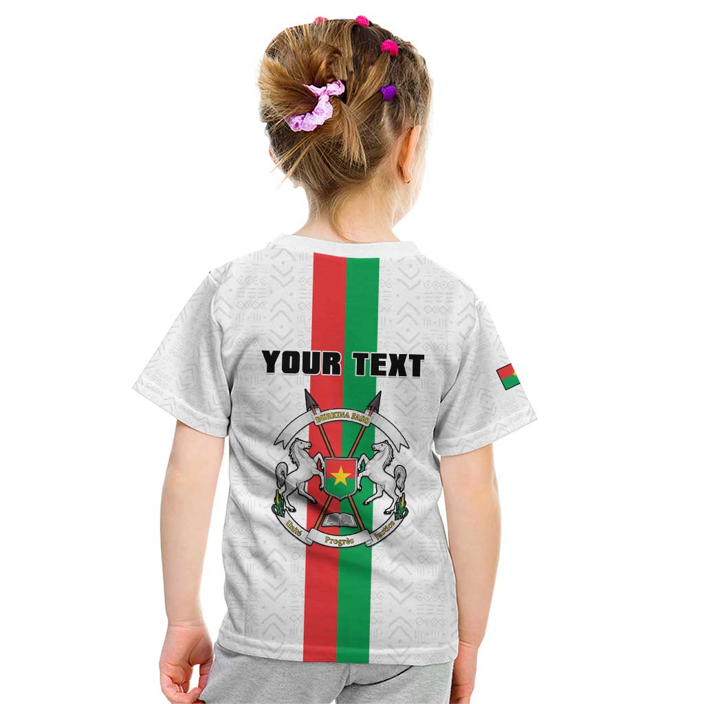 Personalized Burkina Faso Striped Kid T Shirt African Mud Cloth Pattern - White - Wonder Print Shop
