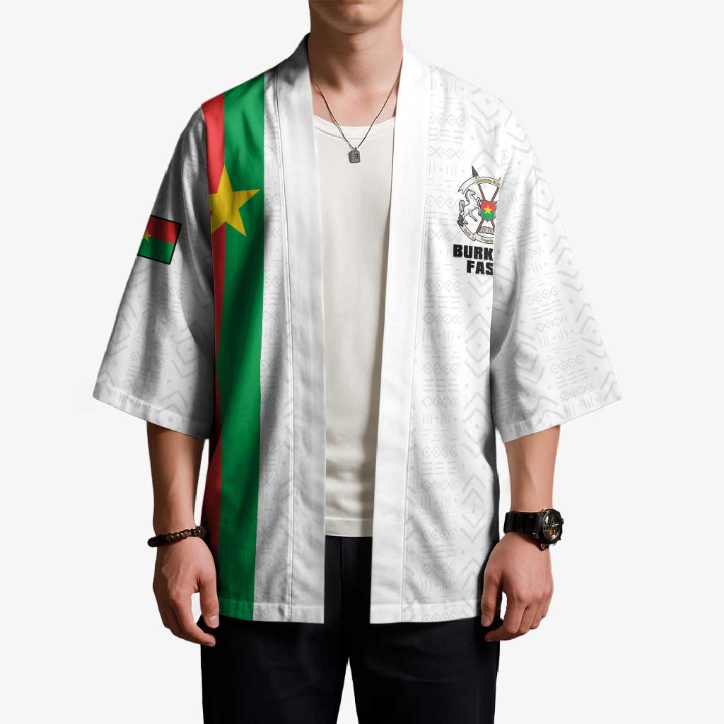 Personalized Burkina Faso Striped Kimono African Mud Cloth Pattern - White - Wonder Print Shop