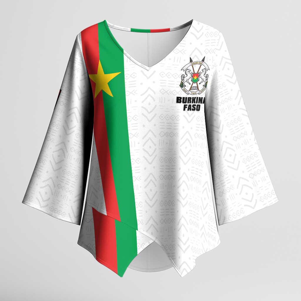 Personalized Burkina Faso Striped Kimono Sleeve Blouse African Mud Cloth Pattern - White - Wonder Print Shop