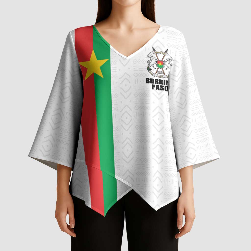 Personalized Burkina Faso Striped Kimono Sleeve Blouse African Mud Cloth Pattern - White - Wonder Print Shop