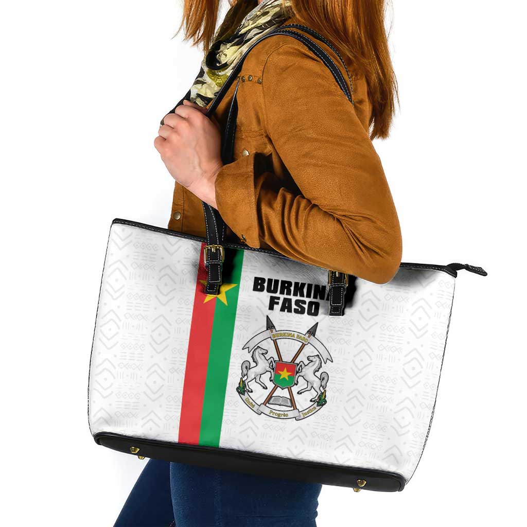 Burkina Faso Striped Leather Tote Bag African Mud Cloth Pattern - White - Wonder Print Shop