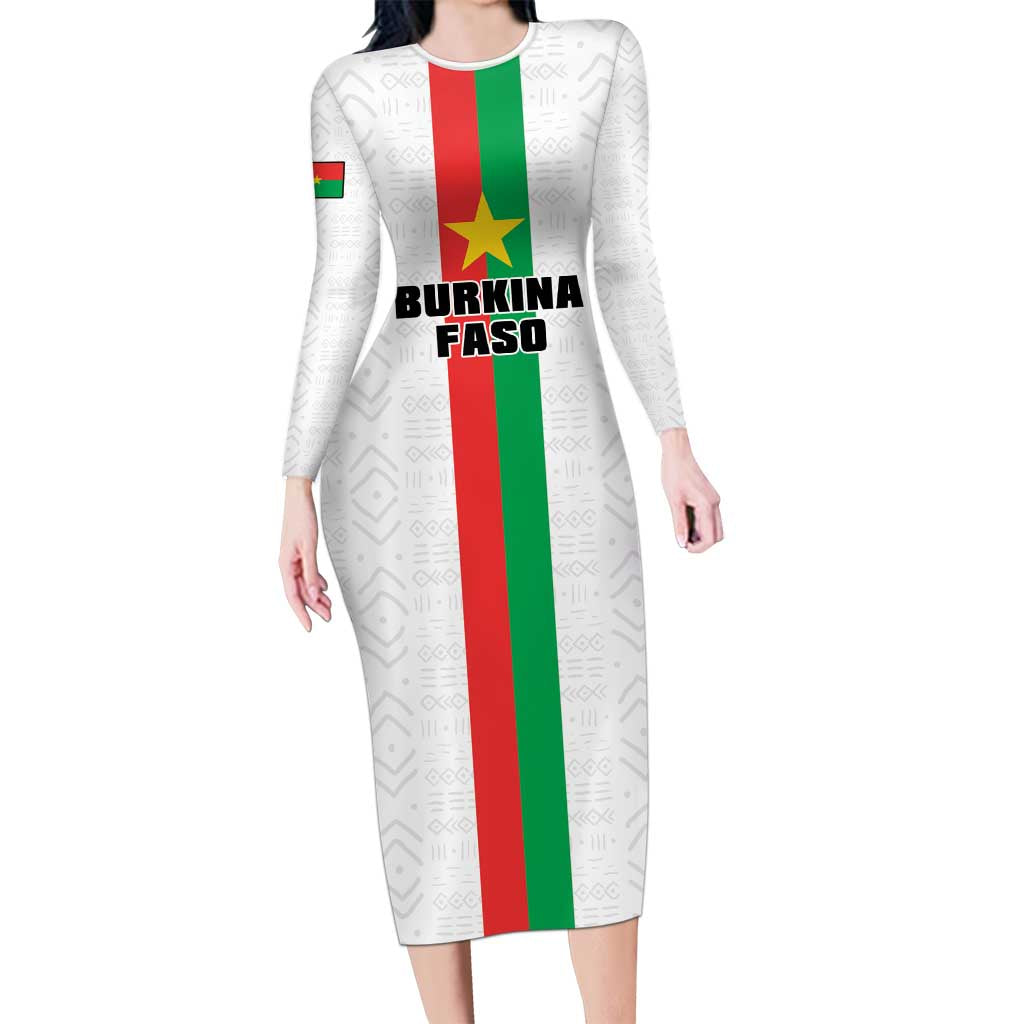 Personalized Burkina Faso Striped Long Sleeve Bodycon Dress African Mud Cloth Pattern - White - Wonder Print Shop