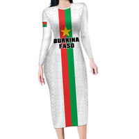 Personalized Burkina Faso Striped Long Sleeve Bodycon Dress African Mud Cloth Pattern - White - Wonder Print Shop