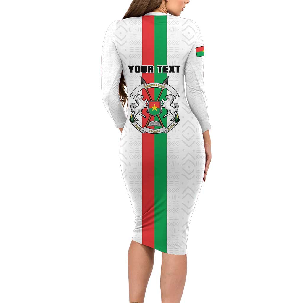 Personalized Burkina Faso Striped Long Sleeve Bodycon Dress African Mud Cloth Pattern - White - Wonder Print Shop