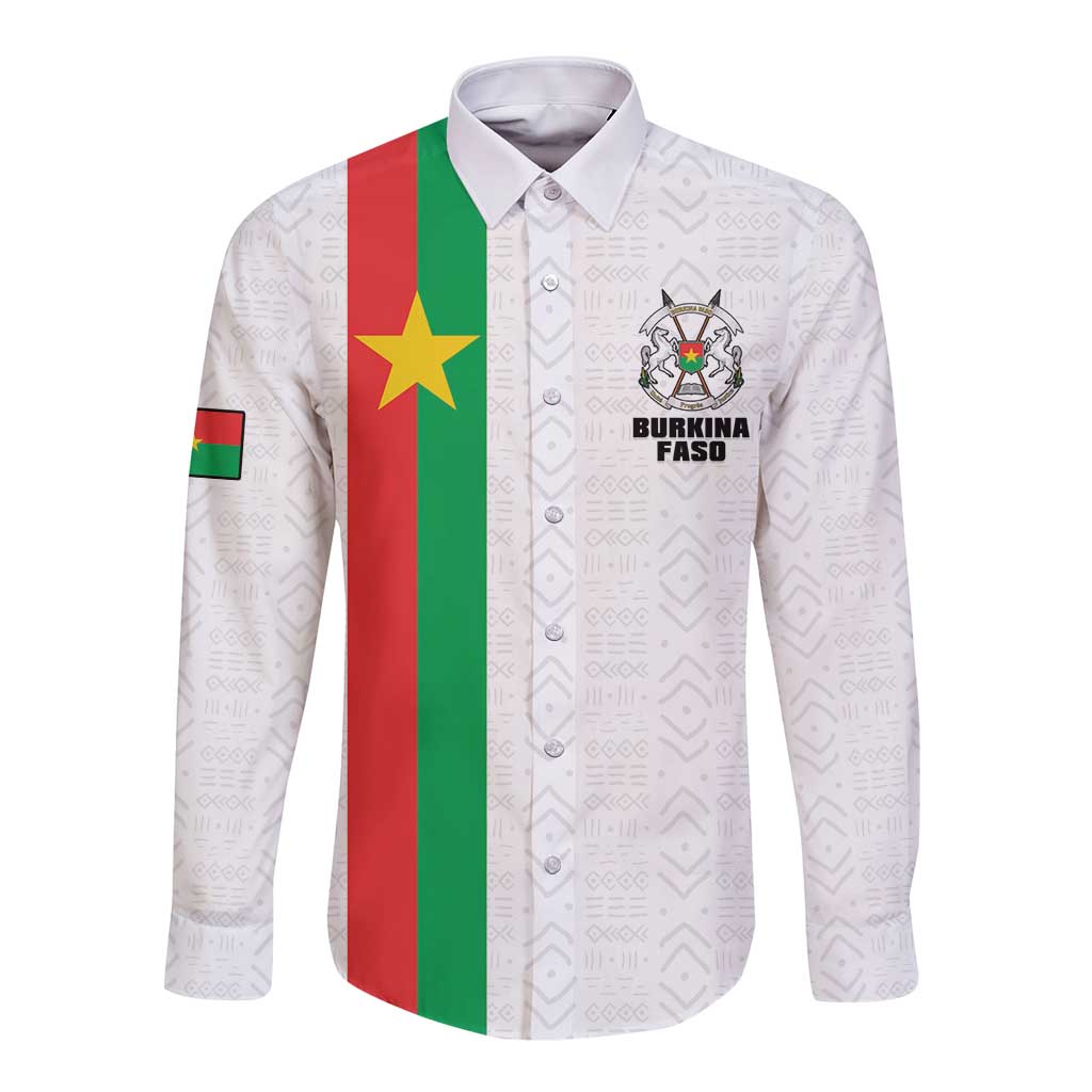 Personalized Burkina Faso Striped Long Sleeve Button Shirt African Mud Cloth Pattern - White - Wonder Print Shop