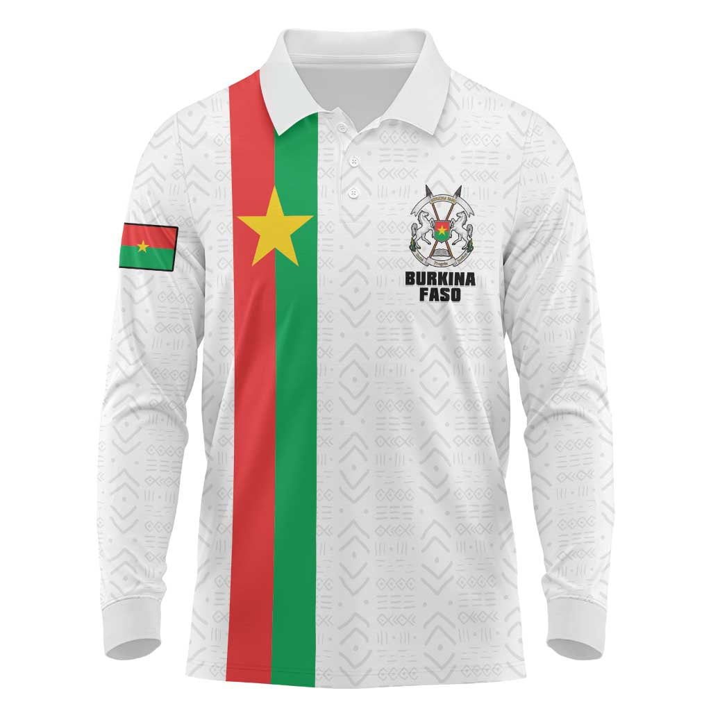 Personalized Burkina Faso Striped Long Sleeve Polo Shirt African Mud Cloth Pattern - White - Wonder Print Shop