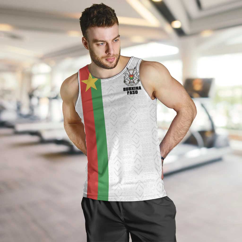 Personalized Burkina Faso Striped Men Tank Top African Mud Cloth Pattern - White - Wonder Print Shop