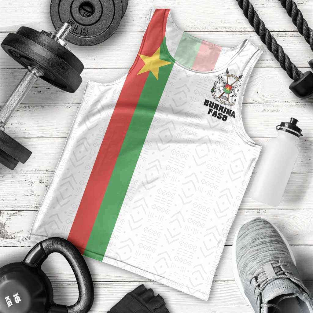 Personalized Burkina Faso Striped Men Tank Top African Mud Cloth Pattern - White - Wonder Print Shop