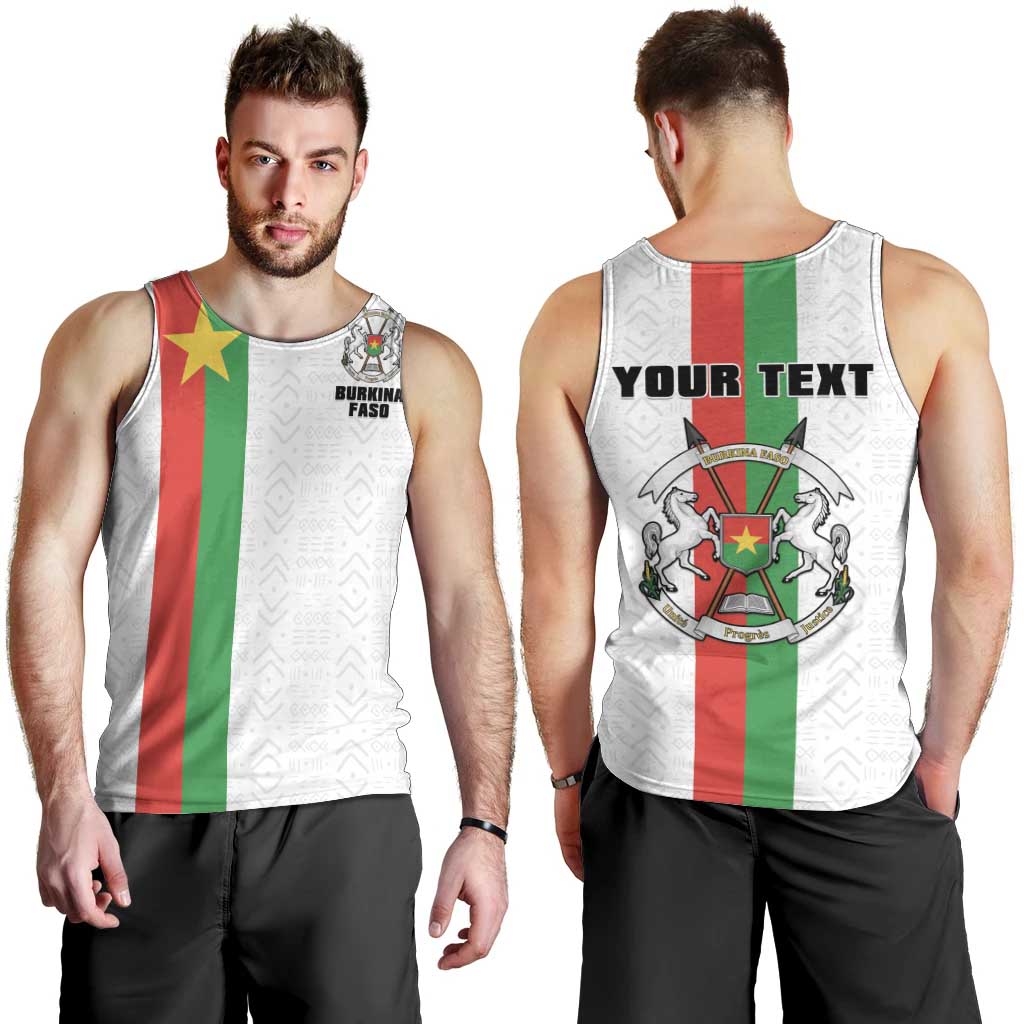 Personalized Burkina Faso Striped Men Tank Top African Mud Cloth Pattern - White - Wonder Print Shop