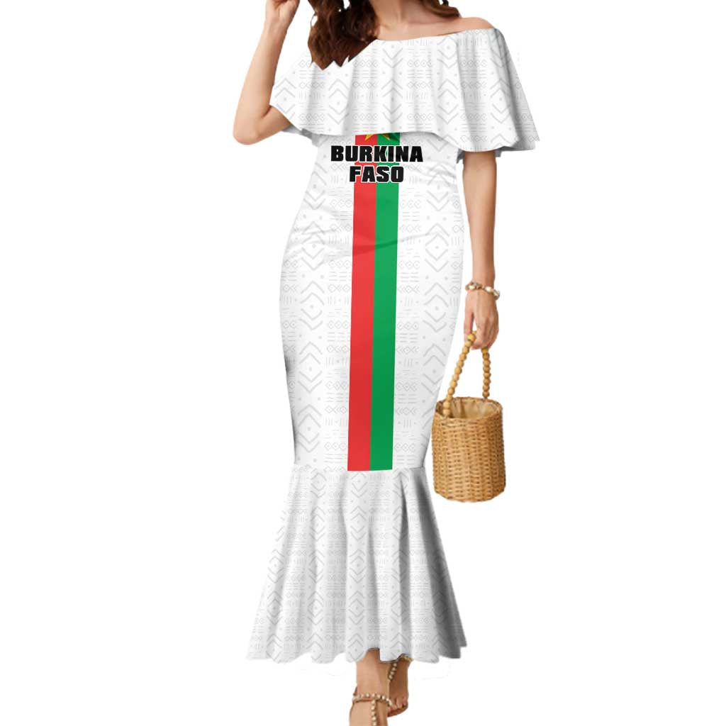 Personalized Burkina Faso Striped Mermaid Dress African Mud Cloth Pattern - White - Wonder Print Shop