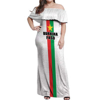 Personalized Burkina Faso Striped Off Shoulder Maxi Dress African Mud Cloth Pattern - White - Wonder Print Shop