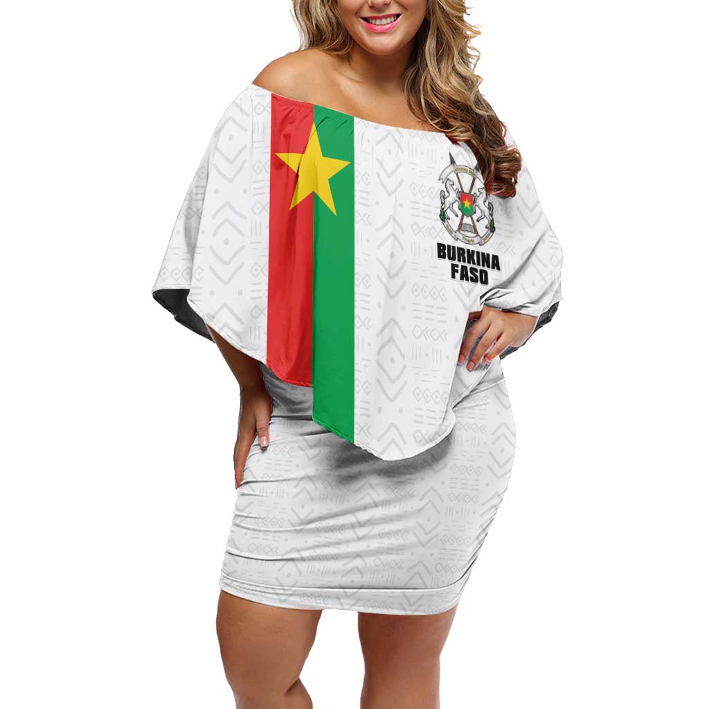 Personalized Burkina Faso Striped Off Shoulder Short Dress African Mud Cloth Pattern - White - Wonder Print Shop