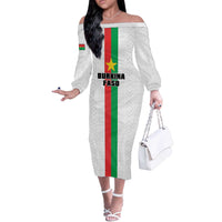 Personalized Burkina Faso Striped Off The Shoulder Long Sleeve Dress African Mud Cloth Pattern - White - Wonder Print Shop
