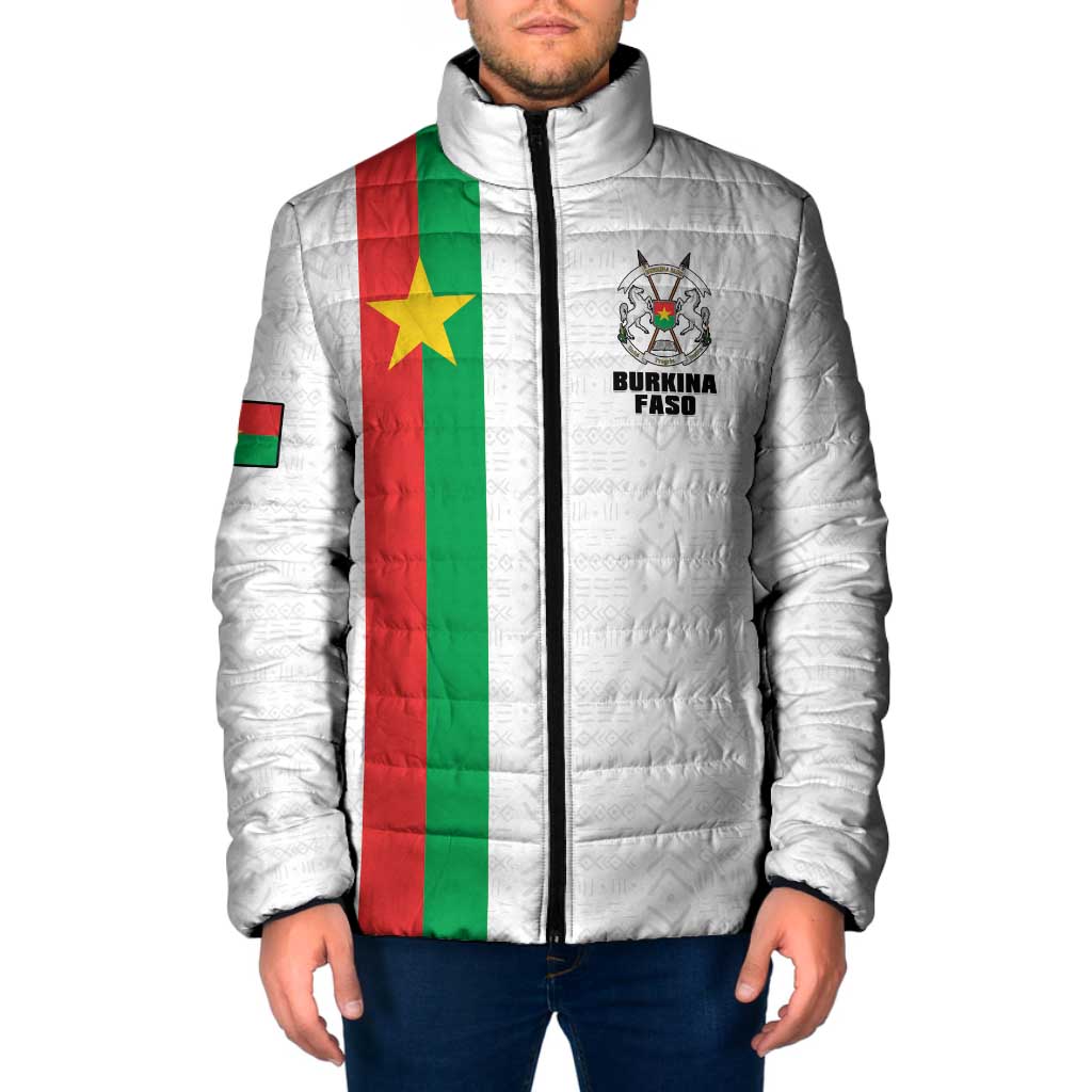 Personalized Burkina Faso Striped Padded Jacket African Mud Cloth Pattern - White - Wonder Print Shop