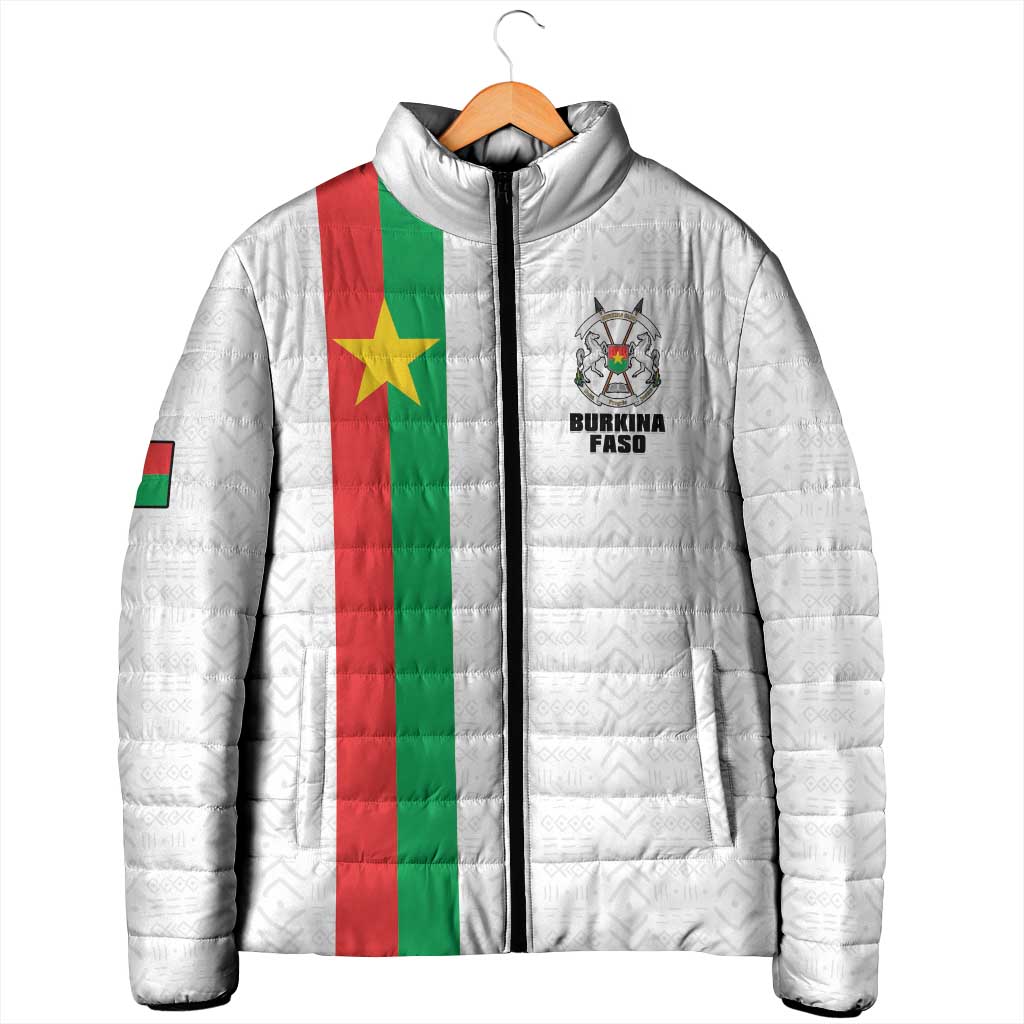 Personalized Burkina Faso Striped Padded Jacket African Mud Cloth Pattern - White - Wonder Print Shop