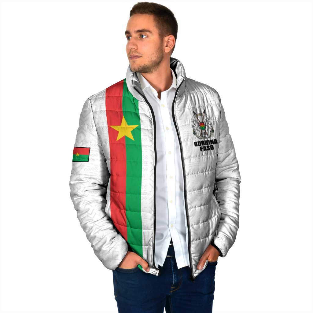 Personalized Burkina Faso Striped Padded Jacket African Mud Cloth Pattern - White - Wonder Print Shop